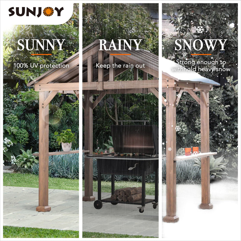 Sunjoy Outdoor Patio Wooden Pavilion Hardtop Grill Gazebo Kit for Sale