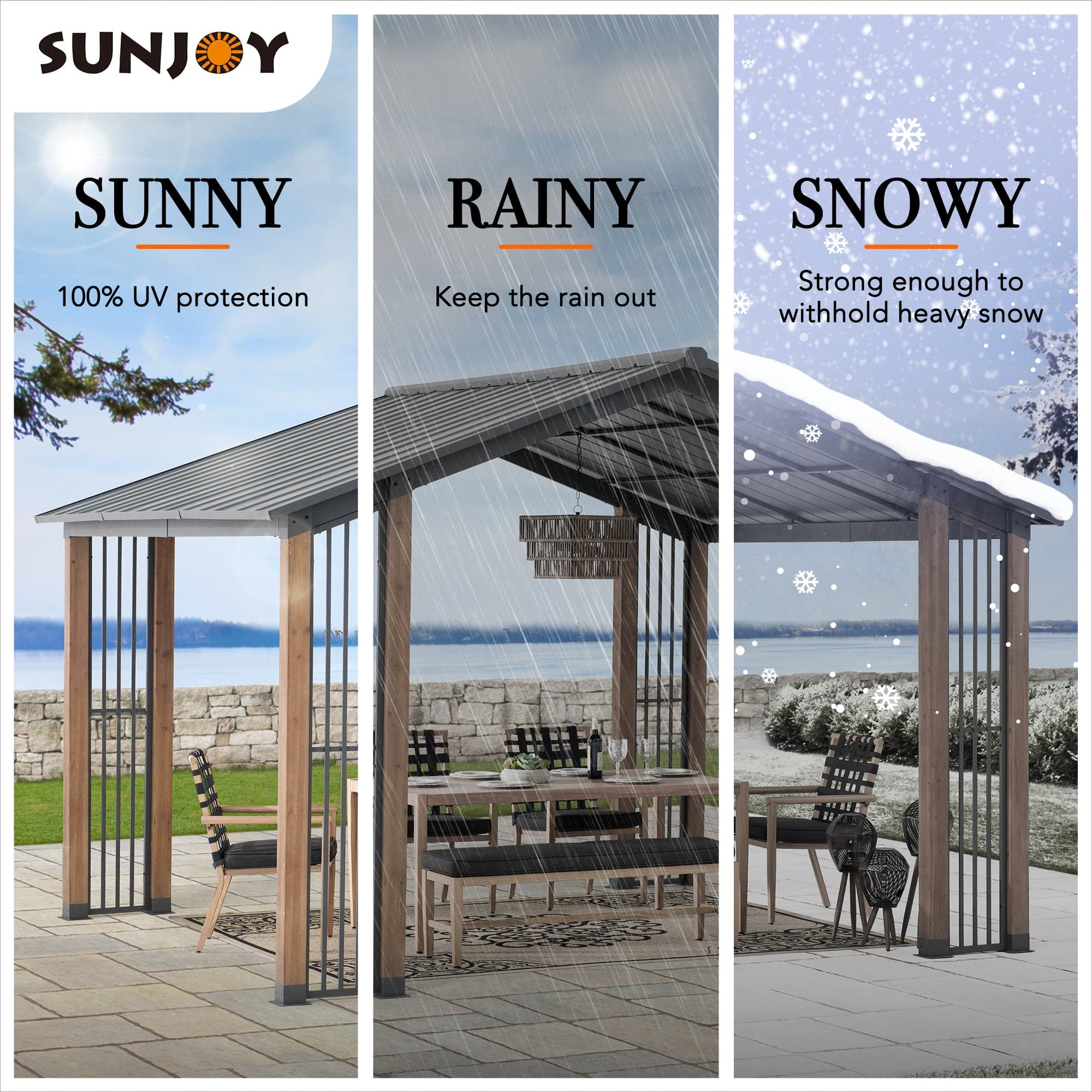 SUNJOY 11x13 Slanted Roof Cedar Gazebo with Ceiling Hook.
