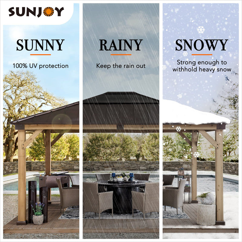 Sunjoy Wooden Hardtop Gazebo for Sale 13x15 for Outdoor Backyard Patio