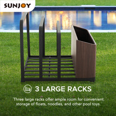 Sunjoy Outdoor Black Aluminum Pool Float Storage Rack, Multi-Use Stora…