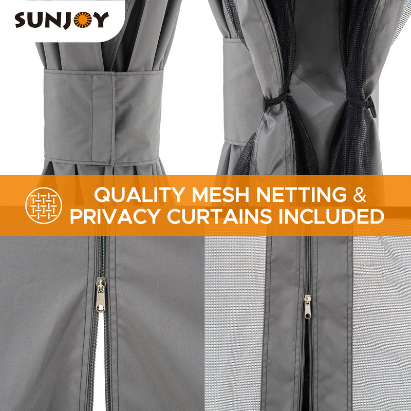 Sunjoy Outdoor Patio Metal Hardtop 10x10 Gazebo Sale with Netting
