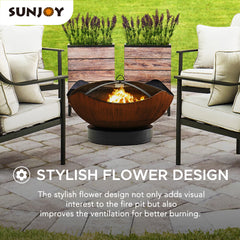 Sunjoy Outdoor Fire Pit 32 in. Copper Steel Wood Burning Patio Fire Pit with Spark Screen and Fire Poker.