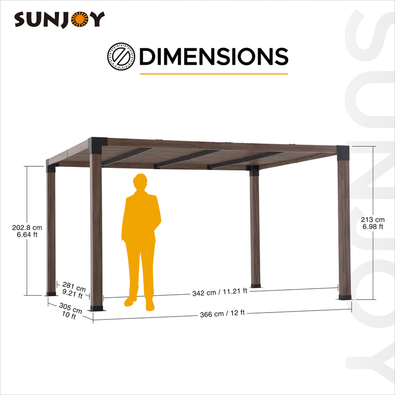 Sunjoy Modern Patio 10x12 Metal Pergola Kits for Outdoor Backyard Deck
