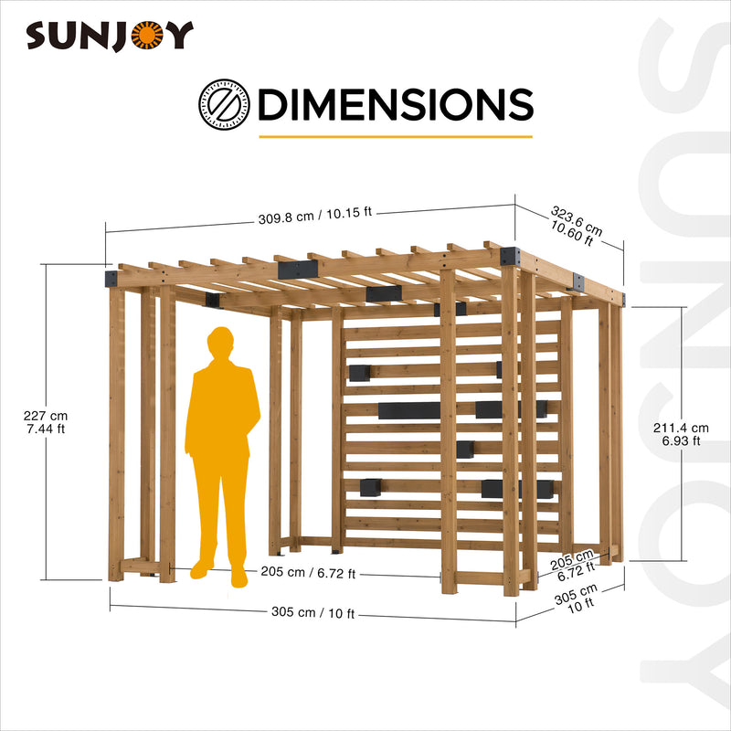 Sunjoy Outdoor Patio Wood Pergola Kit with Canopy Roof for Deck DIY