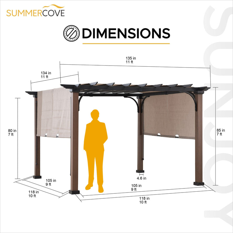 Sunjoy Modern Metal Patio 11x11 Pergola Kit with Canopy Roof for Shade
