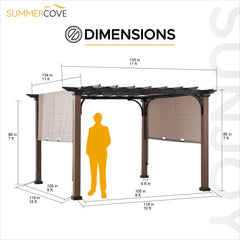 SummerCove Modern Metal Patio 11x11 Pergola Kits with Canopy Roof for Shade.