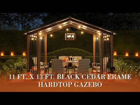 SUNJOY 11x13 Slanted Roof Cedar Gazebo with Ceiling Hook.