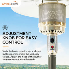 AmberCove 40,000 BTU Gray Steel Frame Outdoor Patio Propane Heater with Table Top for Commercial & Residential Use.