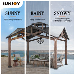Sunjoy Wooden Hardtop Gazebo 12.5x12.5 for Outdoor Backyard Pati