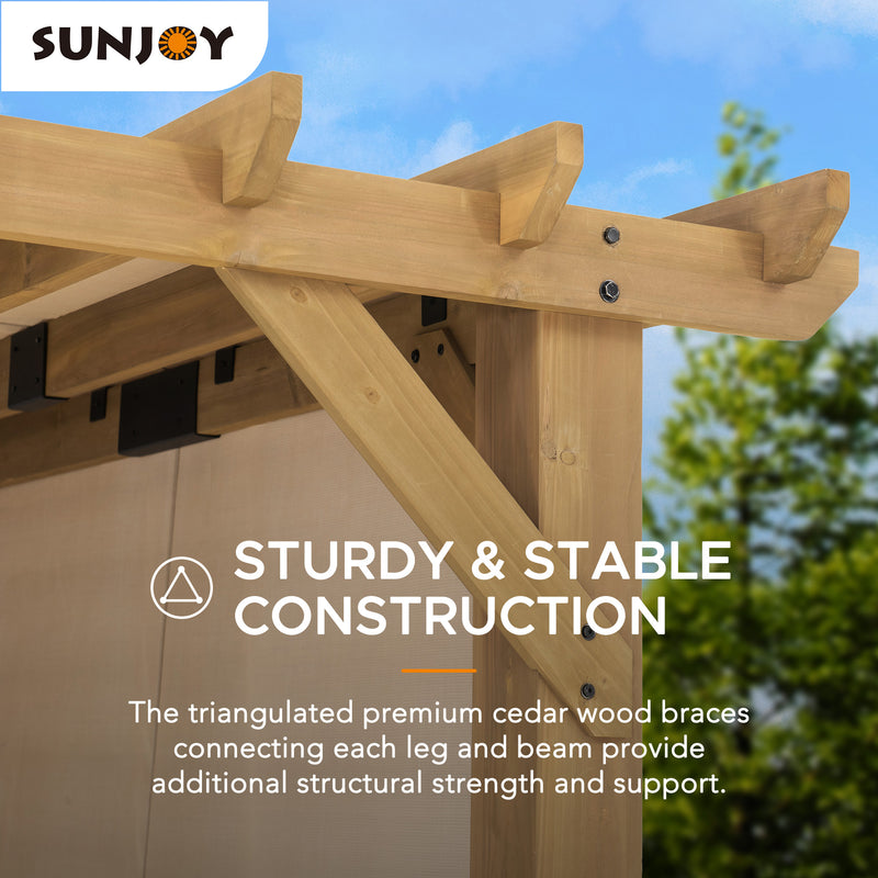 Sunjoy Outdoor Patio Wooden Pergola Kits with Adjustable Canopy Roof