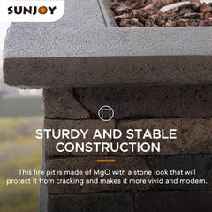 Sunjoy 28 in. Smokeless Firepit Outdoor Propane Gas Slate Square LP Fire Pit Table with Propane Tank Bracket and Lava Rocks.