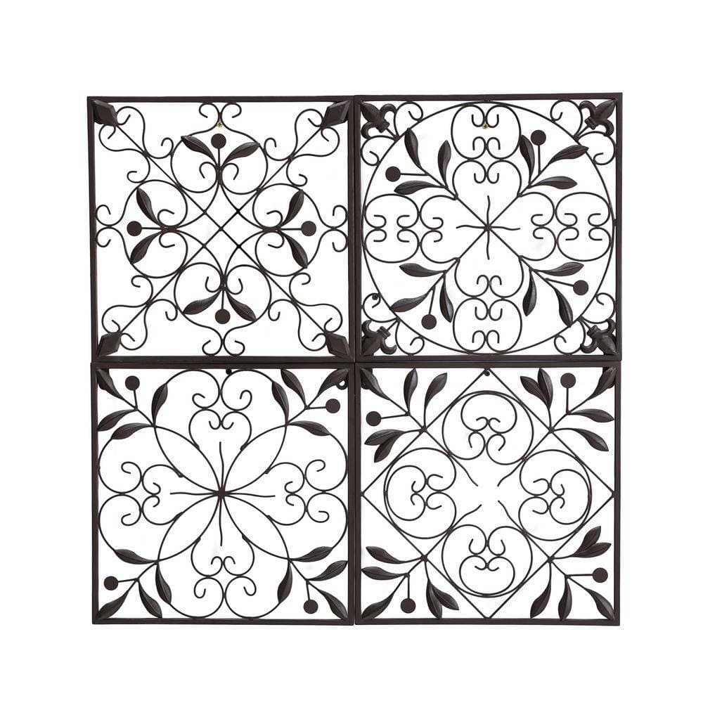 SUNJOY Brown 4-Panel Iron Wall Art.